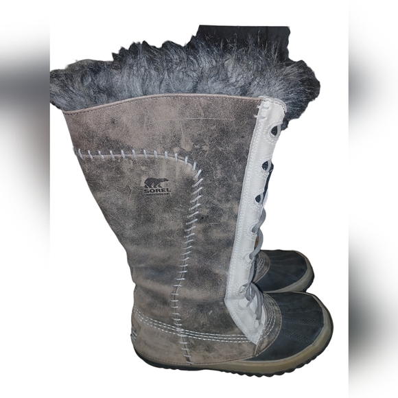 Sorel Cate The Great NL1642-221 Tusk Stone gray Leather Tall Boots 6 - Picture 4 of 8